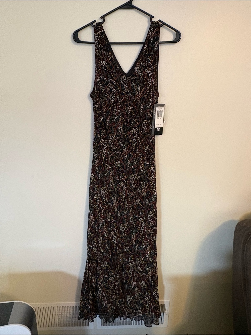 NWT Vintage Beaded Floral Vine Maxi Dress | Black Multicolor- 14 has stretch!